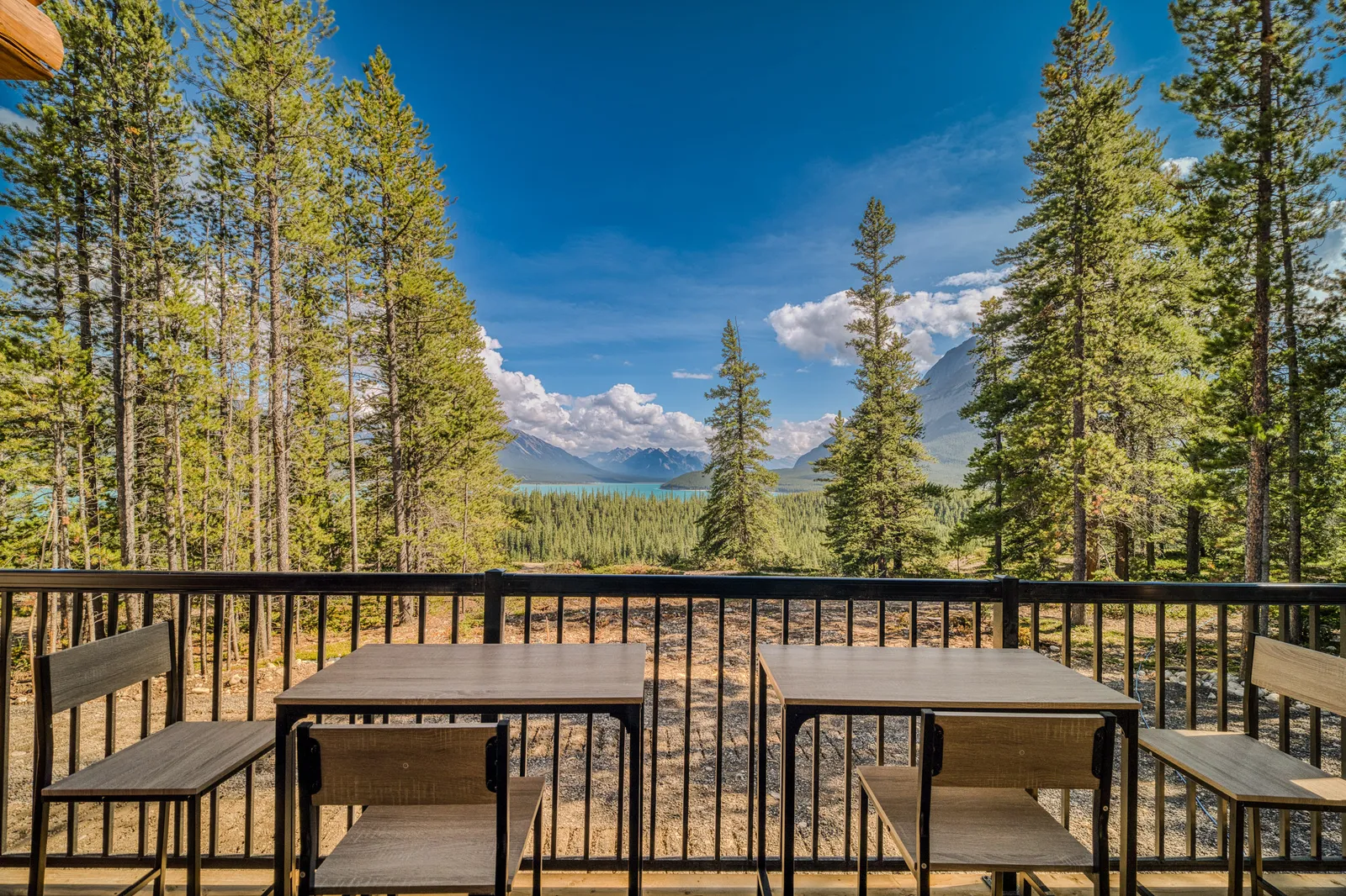 Private cabin deck overlooking Abraham Lake